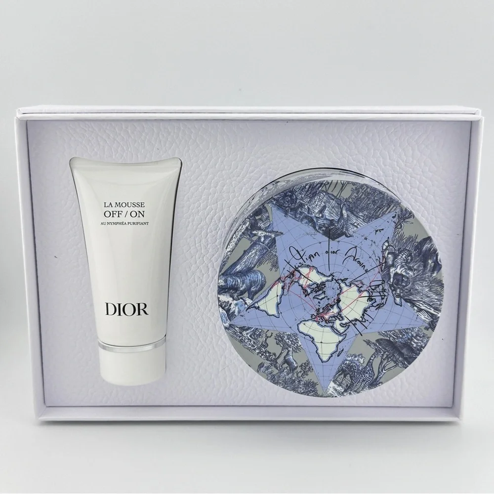 🆕 DIOR Skincare Set w/ Blue & White Vanity Jar, Reusable Toner Pads & Cleanser